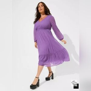 TORRID Dress Women's Long Sleeve  Purple Dress Tea or Maxi Plus Sz 00
